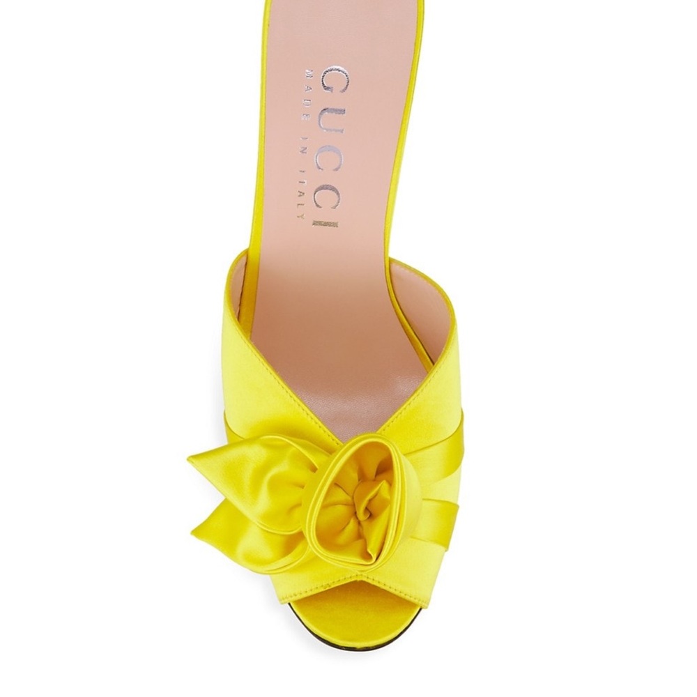 GUCCI Shawana Satin Flower Slide Heels Sandals - Picture 5 of 12